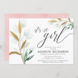 Es ist ein Mädchen moderne grüne gold rosa Babydus Einladung