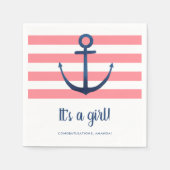 Es ist ein Mädchen Nautical Pink Navy Baby Shower  Serviette (Vorderseite)