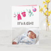 Es ist ein Mädchen! Neues Baby - Pink Custom Foto  Karte (Gelbe Blume)