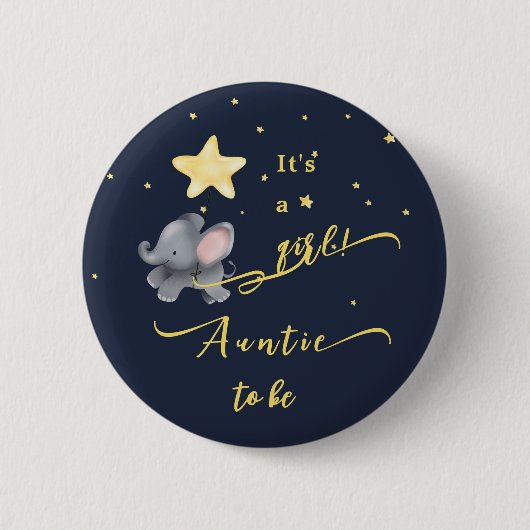 Es ist ein Mädchen! Niedlich Elephant & Balloon Au Button (Vorderseite)
