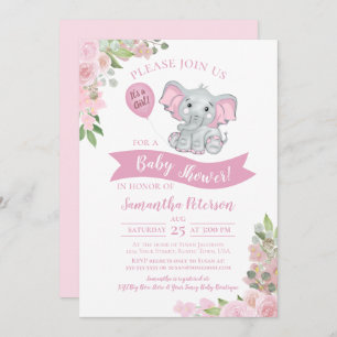 Es ist ein Mädchen! Niedlich Elephant Pink Floral  Einladung