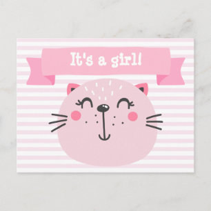 Es ist ein Mädchen! Niedlich Pink Cat Ankündigungspostkarte