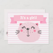 Es ist ein Mädchen! | Niedlich Pink Cat Ankündigungspostkarte (Vorne/Hinten)