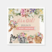 Es ist ein Mädchen! Niedlich Safari Animals Baby D Serviette (Vorderseite)