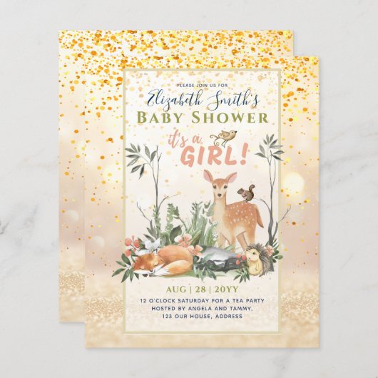 Es ist ein MÄDCHEN! Niedlich Woodland Baby Animals (Vorne/Hinten)