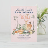 Es ist ein MÄDCHEN! Niedlich Woodland Baby Animals Einladung (Stehend Vorderseite)