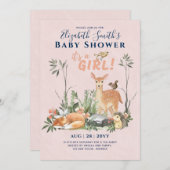 Es ist ein MÄDCHEN! Niedlich Woodland Baby Animals Einladung (Vorne/Hinten)