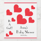 Es ist ein Mädchen! - Niedliche Red Hearts Custom Weinetikett (Einzelnes Label)