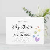 Es ist ein Mädchen! Niedliche und farbenfrohe Herz Einladung (Stehend Vorderseite)