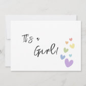 Es ist ein Mädchen! Niedliche und farbenfrohe Herz Einladung (Rückseite)