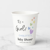 Es ist ein Mädchen! Niedliche und farbenfrohe Herz Pappbecher (Rückseite)