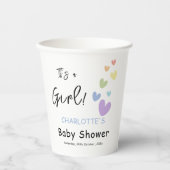 Es ist ein Mädchen! Niedliche und farbenfrohe Herz Pappbecher (Vorderseite)