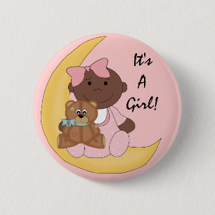 Es ist ein Mädchen - Niedlicher Dark Skin Baby Car Button