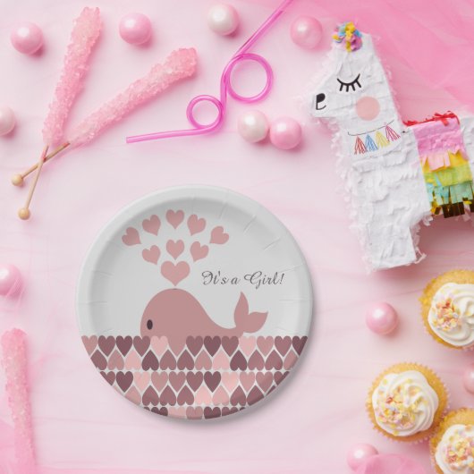 Es ist ein Mädchen! Niedlicher Rosa Whale Pappteller (Party)
