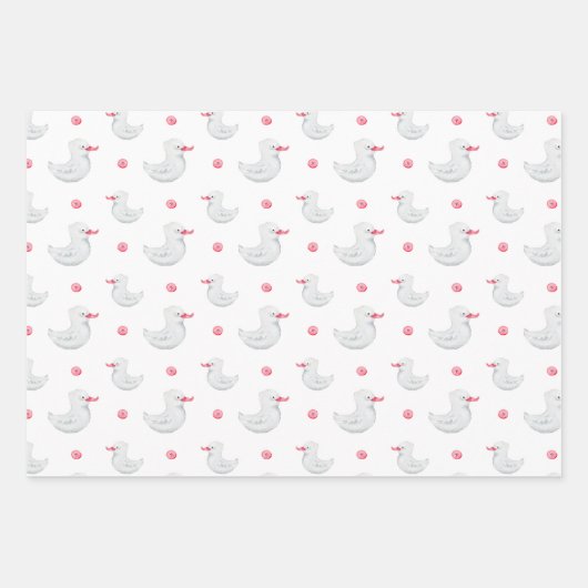 Es ist ein Mädchen: Niedliches Duckmuster Geschenkpapier Set (Vorderseite)