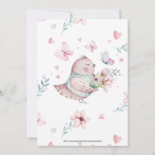 Es ist ein Mädchen - Niedliches Huhn mit Schmetter Save The Date (Rückseite)