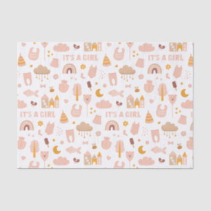 Es ist ein Mädchen. Niedliches rosa Spielzeugmuste Seidenpapier