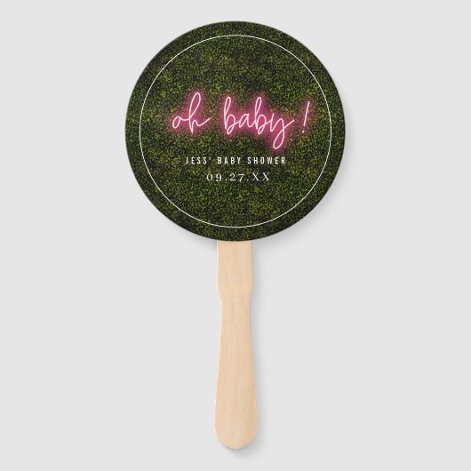 Es ist ein Mädchen Oh Baby Pink Neon Babydusche Fächer (Rückseite)