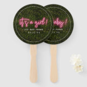 Es ist ein Mädchen Oh Baby Pink Neon Babydusche Fächer (Vorne und Hinten)