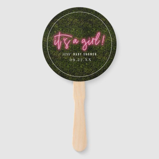 Es ist ein Mädchen Oh Baby Pink Neon Babydusche Fächer (Vorderseite)