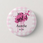 Es ist ein Mädchen! Pastel Pink Gingham Auntie-to- Button (Vorderseite)