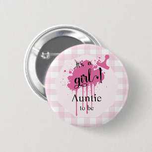 Es ist ein Mädchen! Pastel Pink Gingham Auntie-to- Button