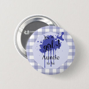 Es ist ein Mädchen! Pastell-Navy-Gingham Tante-wir Button