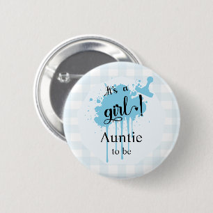 Es ist ein Mädchen! Pastellblau Gingham Tante-to-b Button