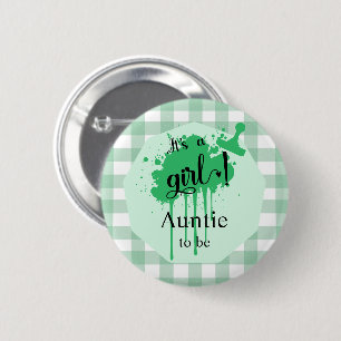 Es ist ein Mädchen! Pastellgrün kariert Auntie-to- Button