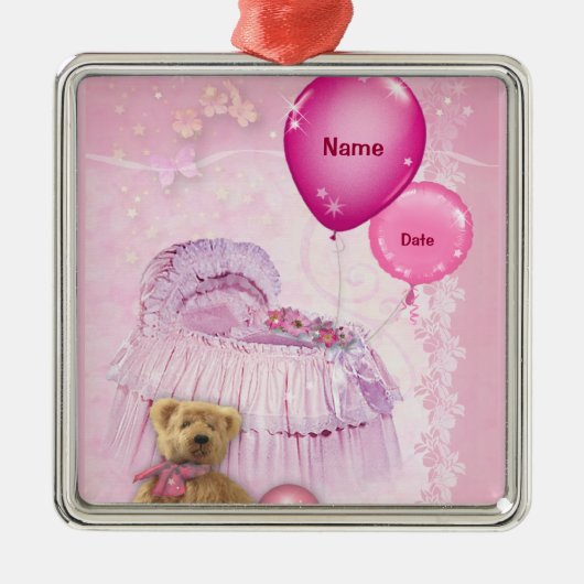 Es ist ein Mädchen! (personalisierbar) Silbernes Ornament (Vorne)