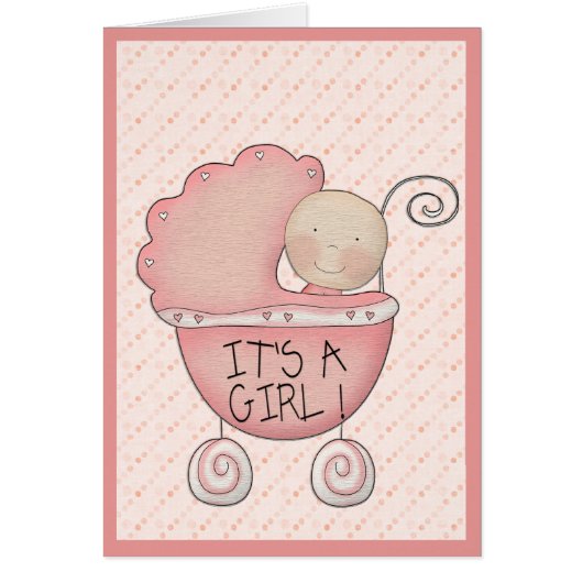 Es ist ein Mädchen! Pink Baby Carriage Baby Foto (Vorne)