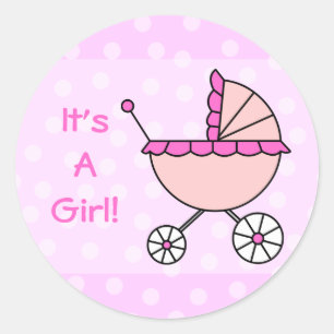 Es ist ein Mädchen! Pink Baby Carriage Runder Aufkleber