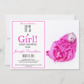 Es ist ein Mädchen! Pink Baby Dusche Foto Einladun Einladung (Vorderseite)