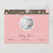 Es ist ein Mädchen! - Pink Baby Girl Custom Postca Ankündigungspostkarte (Vorderseite)