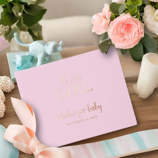Es ist ein Mädchen Pink Baby Shower Gold Foil Gästebuch