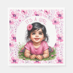 Es ist ein Mädchen   Pink Floral Girl's Baby Showe Serviette