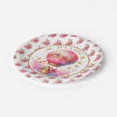 Es ist ein Mädchen | Pink Hot Air Ballon Babydusch Pappteller (Schrägansicht)