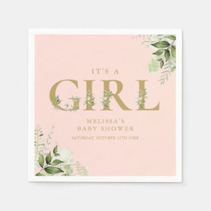 Es ist ein Mädchen Pinke Grüne Gold Buchstabe Baby Serviette