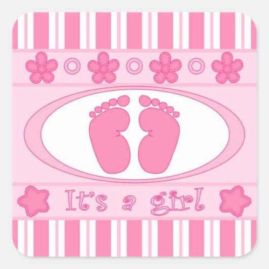 Es ist ein Mädchen Quadratischer Aufkleber (Vorderseite)