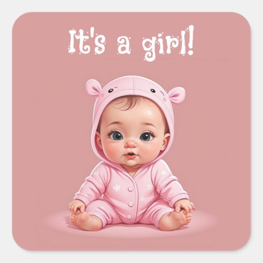 Es ist ein Mädchen! Quadratischer Aufkleber (Vorderseite)