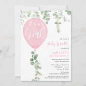 Es ist ein Mädchen rosa Baby Sprinkle Eukalyptus B Einladung (Vorderseite)