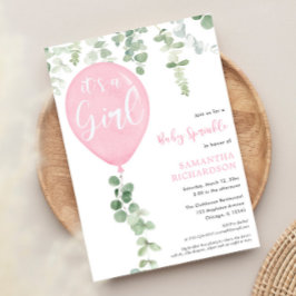 Es ist ein Mädchen rosa Baby Sprinkle Eukalyptus B Einladung