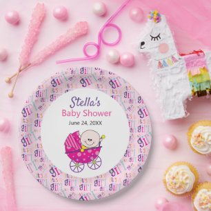 Es ist ein Mädchen Rosa Babywagen Baby Shower Papi Pappteller