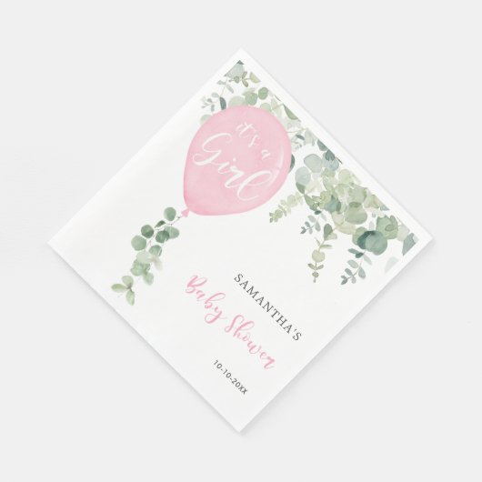 Es ist ein Mädchen rosa Ballon Mädchen Dusche Grün Serviette (Ecke)