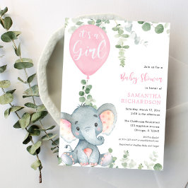 Es ist ein Mädchen rosa Ballon niedliche Elefanten Einladung