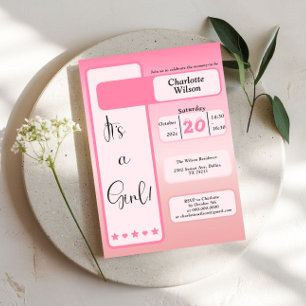 Es ist ein Mädchen! Rosa Farbverlauf Süße Babypart Einladung