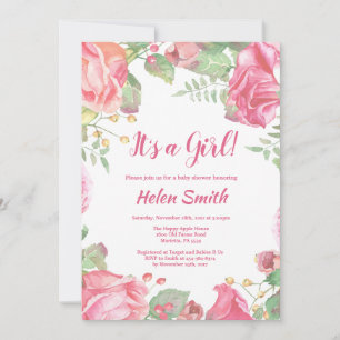 Es ist ein Mädchen Rosa Florale Babyparty-Einladun Einladung
