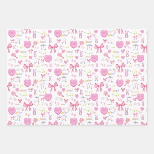 Es ist ein Mädchen rosa Herz Name 3 Geschenkpapier Set (Vorderseite)