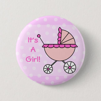 Es ist ein Mädchen! Rosa Kinderwagen Button