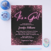 Es ist ein Mädchen, rosa neonfarbene schicke Babyd Flyer (Einzeln)